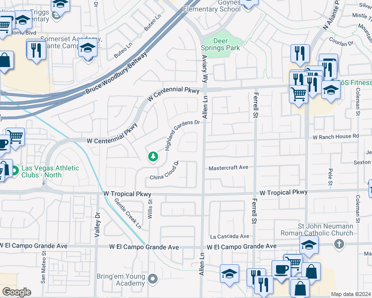 map of restaurants, bars, coffee shops, grocery stores, and more near 3730 Nestled Oak Avenue in North Las Vegas