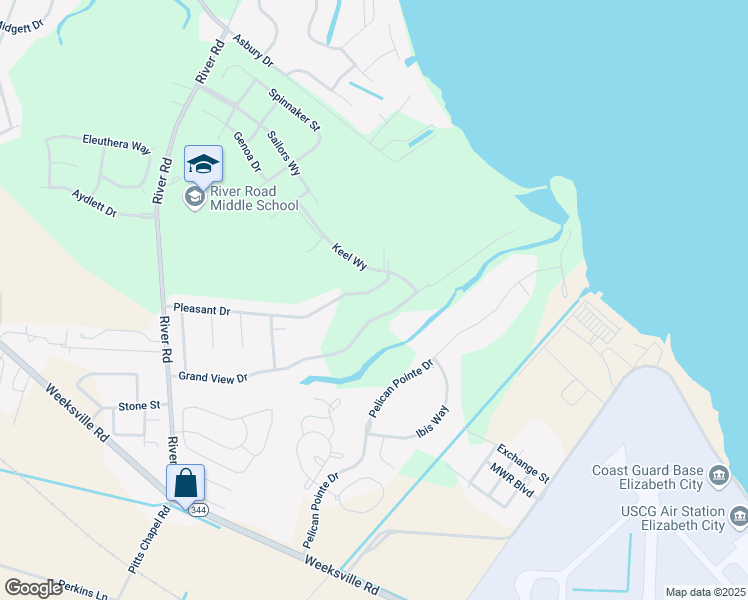 map of restaurants, bars, coffee shops, grocery stores, and more near 227 Pleasant Drive in Elizabeth City