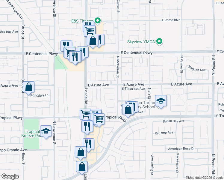 map of restaurants, bars, coffee shops, grocery stores, and more near 2645 Begonia Falls Avenue in North Las Vegas