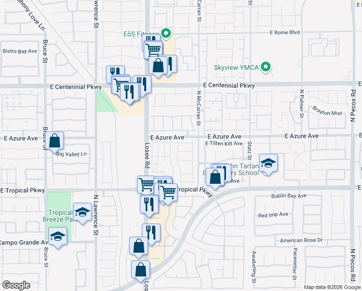 map of restaurants, bars, coffee shops, grocery stores, and more near 2621 Begonia Falls Avenue in North Las Vegas