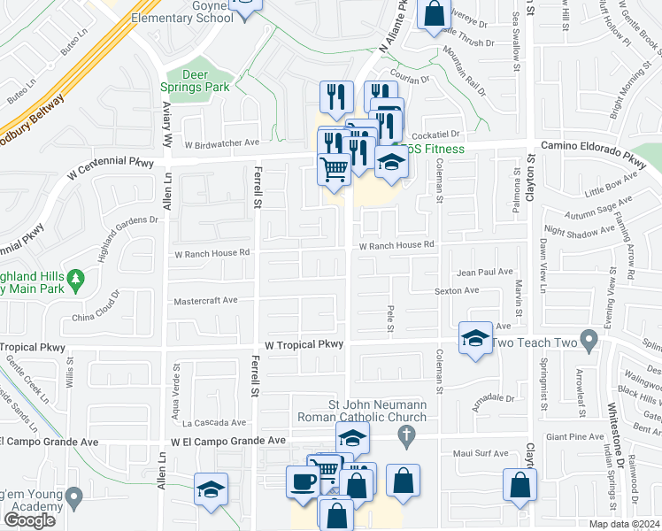 map of restaurants, bars, coffee shops, grocery stores, and more near 6139 Passionate Court in North Las Vegas