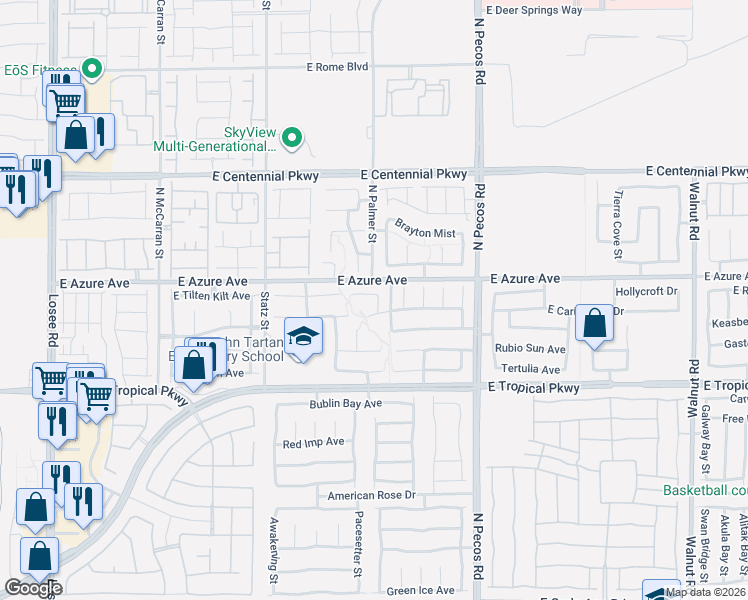 map of restaurants, bars, coffee shops, grocery stores, and more near 6117 Brenneman Street in North Las Vegas