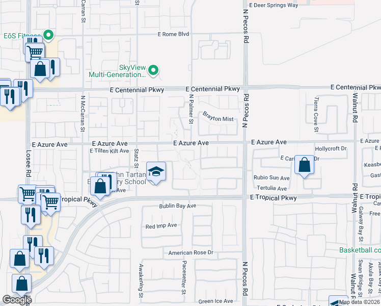 map of restaurants, bars, coffee shops, grocery stores, and more near 3153 Hartley Cove Avenue in North Las Vegas