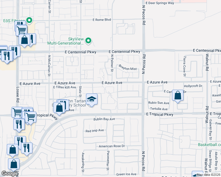 map of restaurants, bars, coffee shops, grocery stores, and more near 3153 Hartley Cove Avenue in North Las Vegas