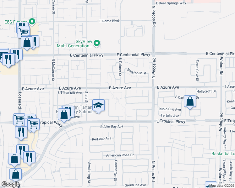 map of restaurants, bars, coffee shops, grocery stores, and more near 3153 Hartley Cove Avenue in North Las Vegas
