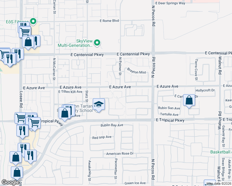 map of restaurants, bars, coffee shops, grocery stores, and more near 3153 Hartley Cove Avenue in North Las Vegas