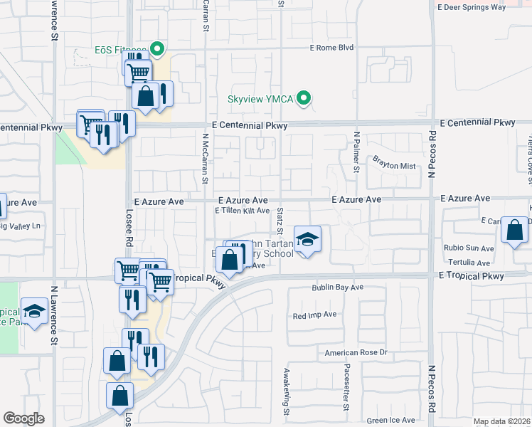 map of restaurants, bars, coffee shops, grocery stores, and more near 6133 Darnley Street in North Las Vegas
