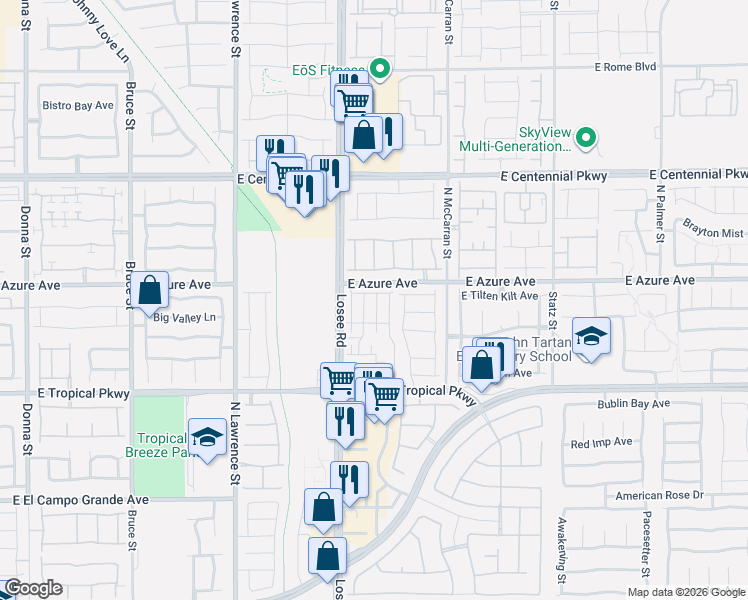 map of restaurants, bars, coffee shops, grocery stores, and more near in North Las Vegas