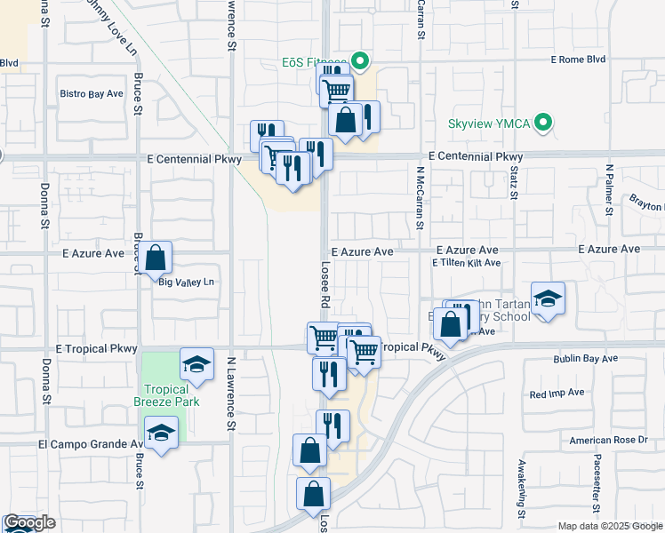 map of restaurants, bars, coffee shops, grocery stores, and more near in North Las Vegas