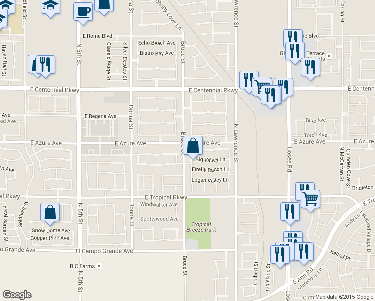 map of restaurants, bars, coffee shops, grocery stores, and more near 1413 Big Valley Lane in North Las Vegas