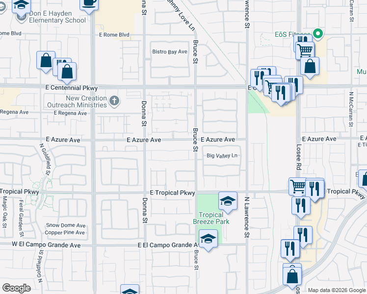 map of restaurants, bars, coffee shops, grocery stores, and more near 6124 Abella Gloss Street in North Las Vegas