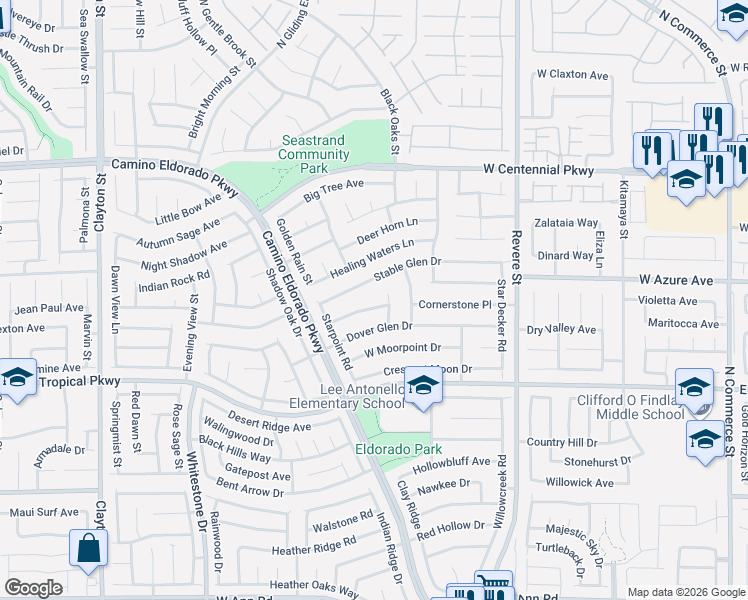 map of restaurants, bars, coffee shops, grocery stores, and more near 1241 Borderwood Lane in North Las Vegas