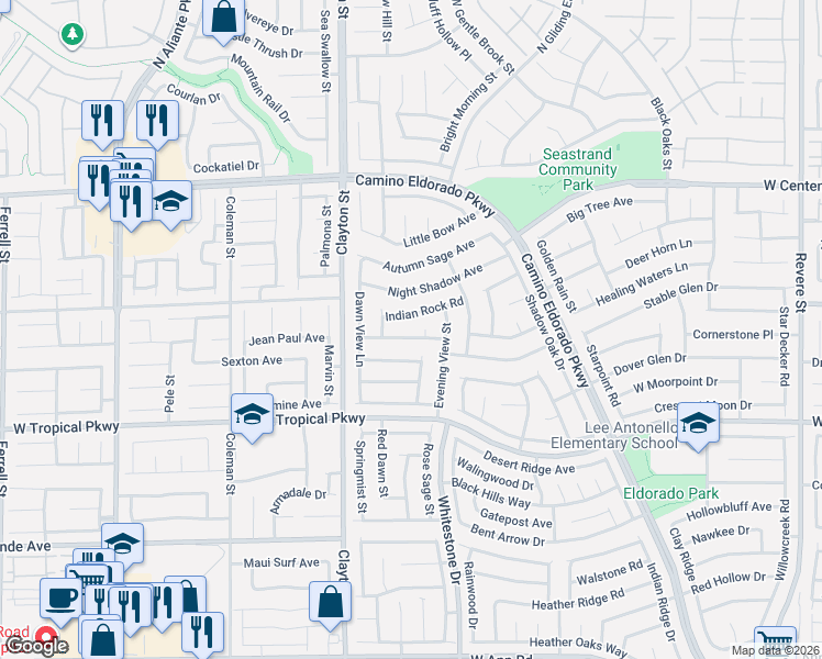 map of restaurants, bars, coffee shops, grocery stores, and more near 1829 Ginger Blossom Avenue in North Las Vegas