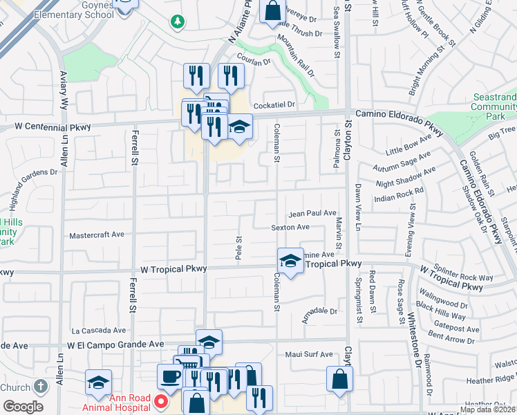 map of restaurants, bars, coffee shops, grocery stores, and more near 2409 Lahaina Court in North Las Vegas