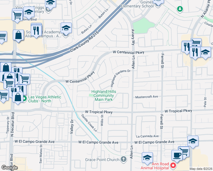 map of restaurants, bars, coffee shops, grocery stores, and more near 3937 Rain Flower Lane in North Las Vegas