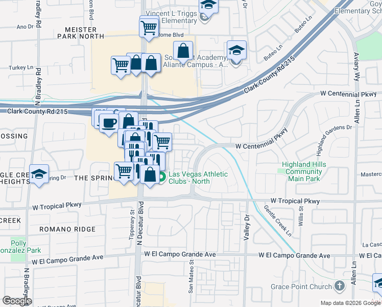 map of restaurants, bars, coffee shops, grocery stores, and more near 4517 Coral Cove Court in North Las Vegas