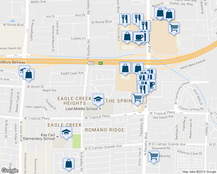 map of restaurants, bars, coffee shops, grocery stores, and more near 6017 White Meadow Street in Las Vegas