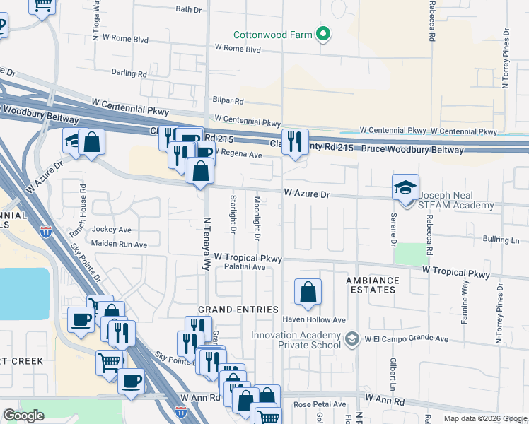 map of restaurants, bars, coffee shops, grocery stores, and more near 6082 Moonlight Drive in Las Vegas