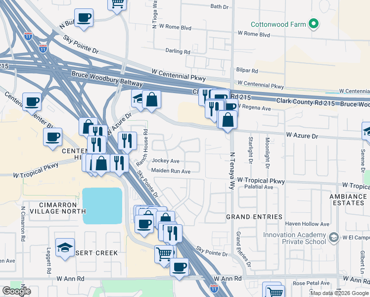 map of restaurants, bars, coffee shops, grocery stores, and more near 6028 Bardstown Drive in Las Vegas