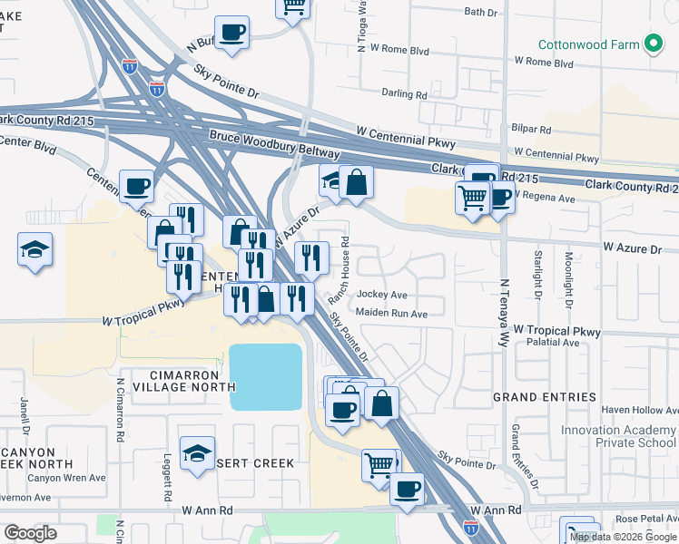 map of restaurants, bars, coffee shops, grocery stores, and more near 6050 Sky Pointe Drive in Las Vegas