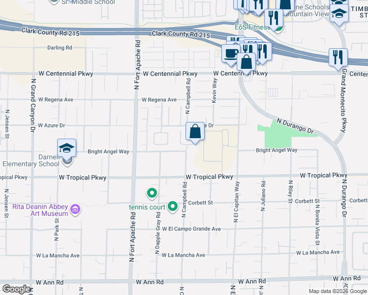 map of restaurants, bars, coffee shops, grocery stores, and more near 6058 North Campbell Road in Las Vegas