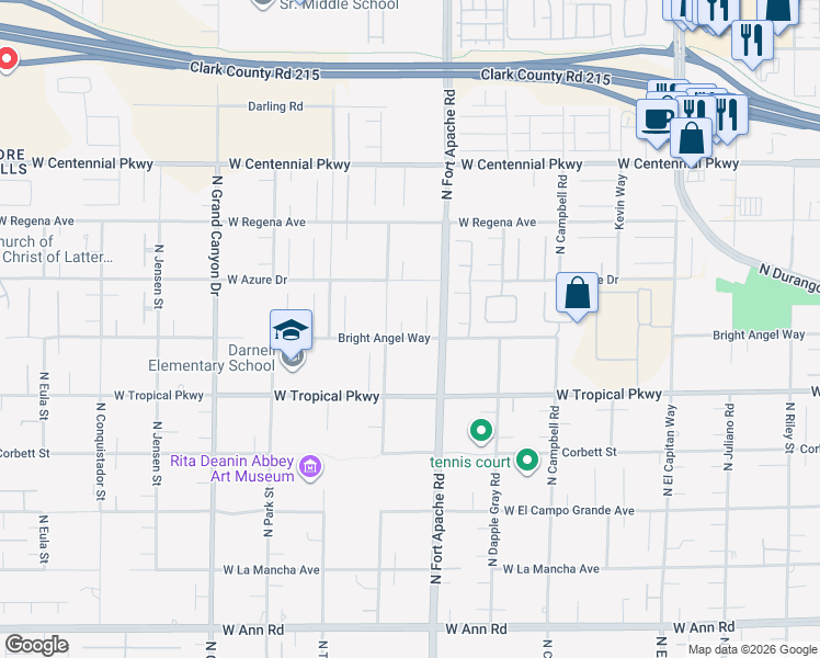 map of restaurants, bars, coffee shops, grocery stores, and more near 6097 North Chieftain Street in Las Vegas