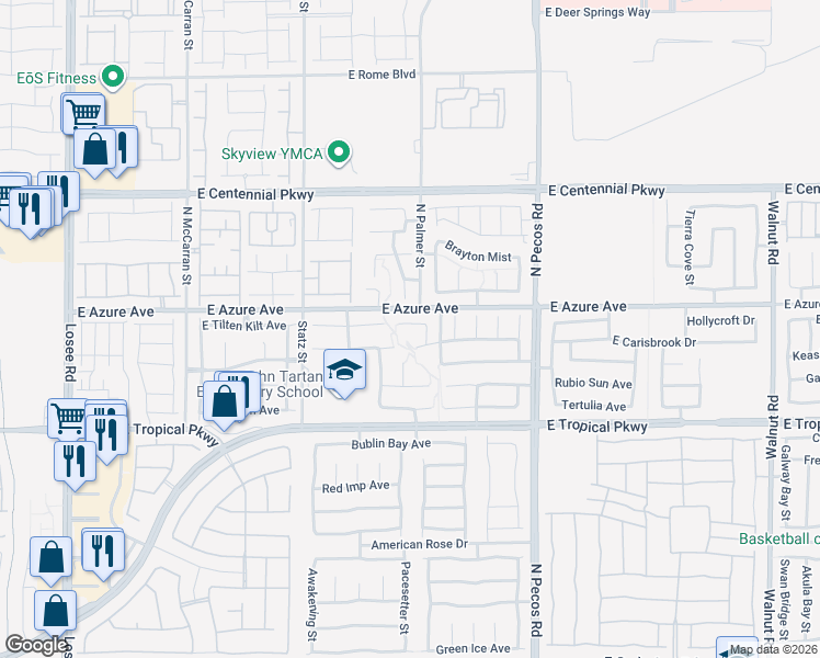 map of restaurants, bars, coffee shops, grocery stores, and more near 3217 Aspenwall Court in North Las Vegas