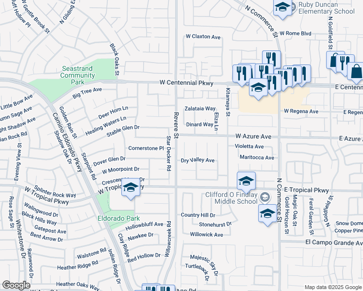 map of restaurants, bars, coffee shops, grocery stores, and more near 6133 Casper Sands Court in North Las Vegas