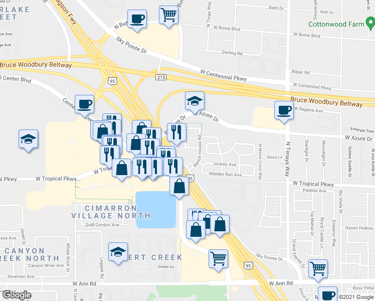 map of restaurants, bars, coffee shops, grocery stores, and more near 7567 Violet Vista Avenue in Las Vegas