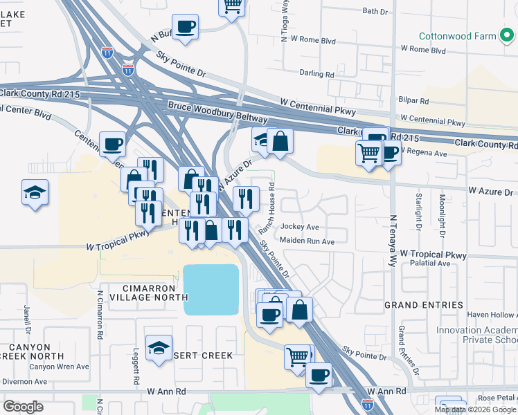 map of restaurants, bars, coffee shops, grocery stores, and more near 7563 Violet Vista Avenue in Las Vegas