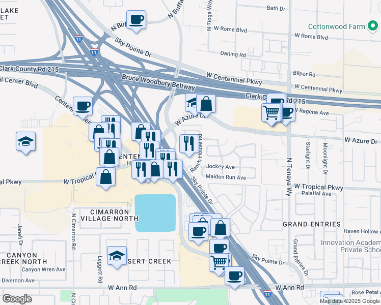 map of restaurants, bars, coffee shops, grocery stores, and more near 7563 Violet Vista Avenue in Las Vegas