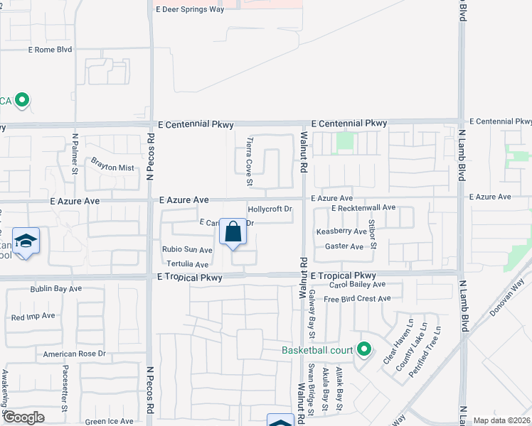 map of restaurants, bars, coffee shops, grocery stores, and more near 3777 East Carisbrook Drive in North Las Vegas