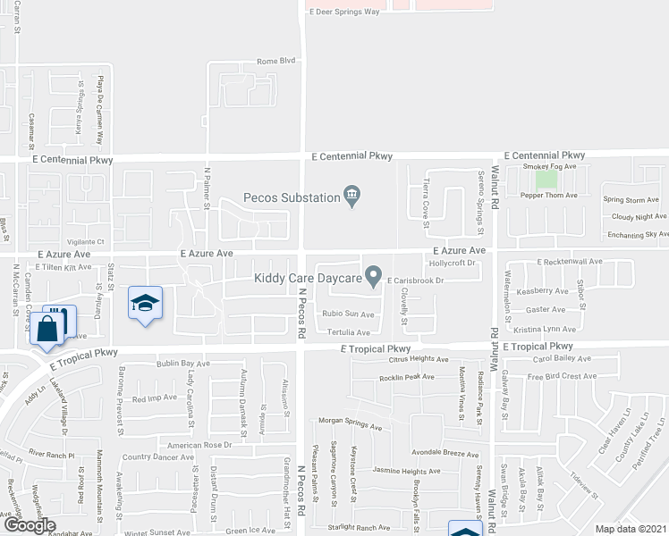 map of restaurants, bars, coffee shops, grocery stores, and more near 3549 East Carisbrook Drive in North Las Vegas