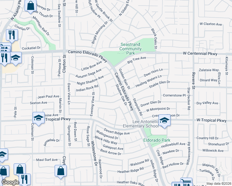 map of restaurants, bars, coffee shops, grocery stores, and more near 1548 Singing Bird Lane in North Las Vegas