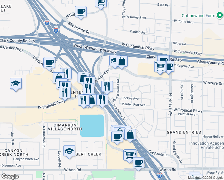 map of restaurants, bars, coffee shops, grocery stores, and more near 7565 Violet Vista Avenue in Las Vegas