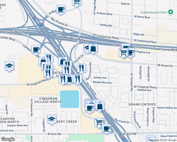 map of restaurants, bars, coffee shops, grocery stores, and more near 6108 Hillside Bloom Court in Las Vegas