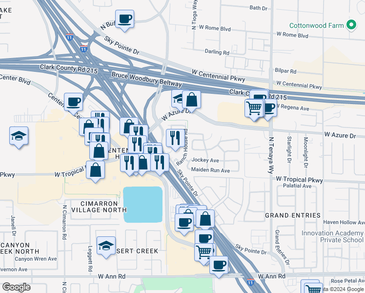 map of restaurants, bars, coffee shops, grocery stores, and more near 6108 Hillside Bloom Court in Las Vegas