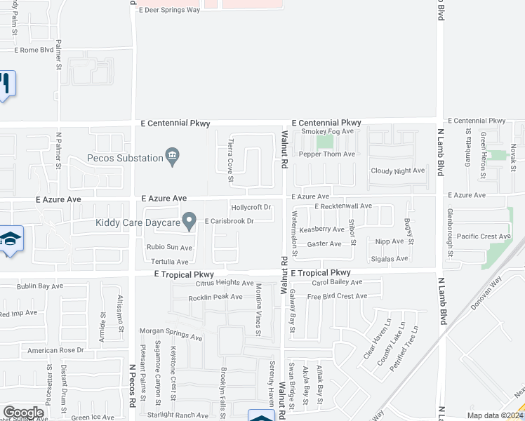 map of restaurants, bars, coffee shops, grocery stores, and more near 3837 Hollycroft Drive in North Las Vegas