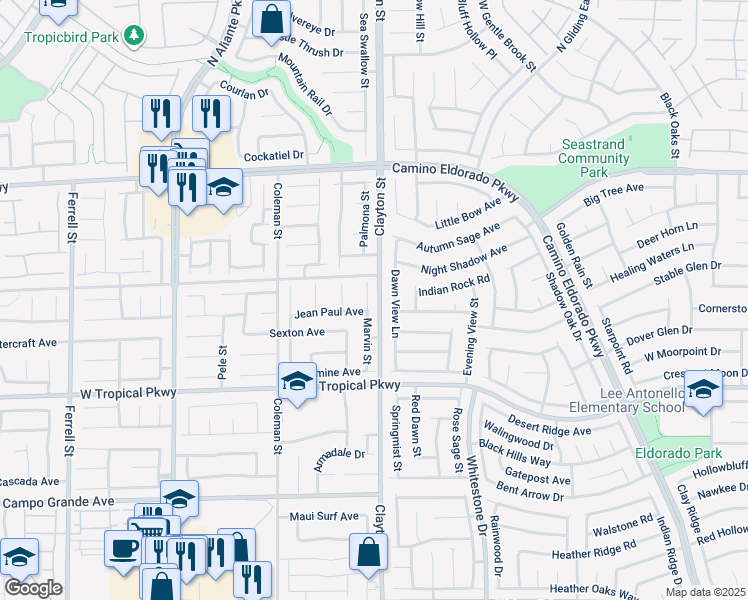 map of restaurants, bars, coffee shops, grocery stores, and more near 6130 Marvin Street in North Las Vegas