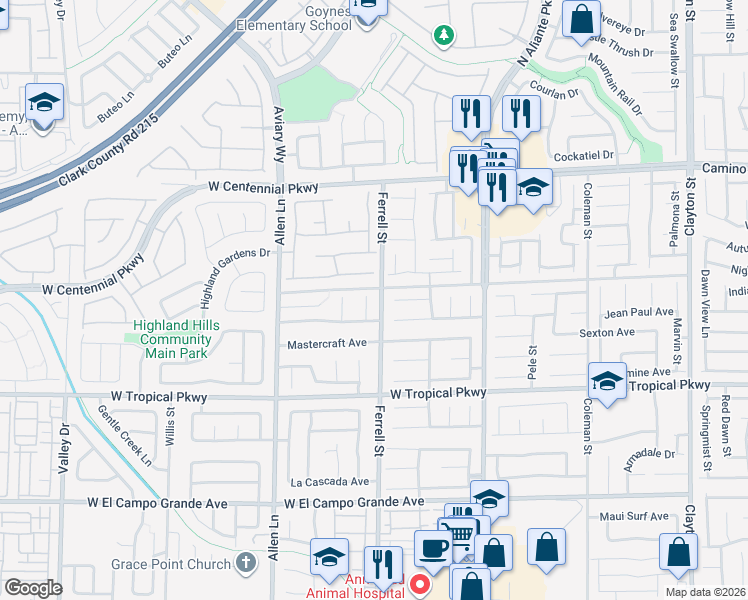 map of restaurants, bars, coffee shops, grocery stores, and more near 6162 Mast Glorious Court in North Las Vegas
