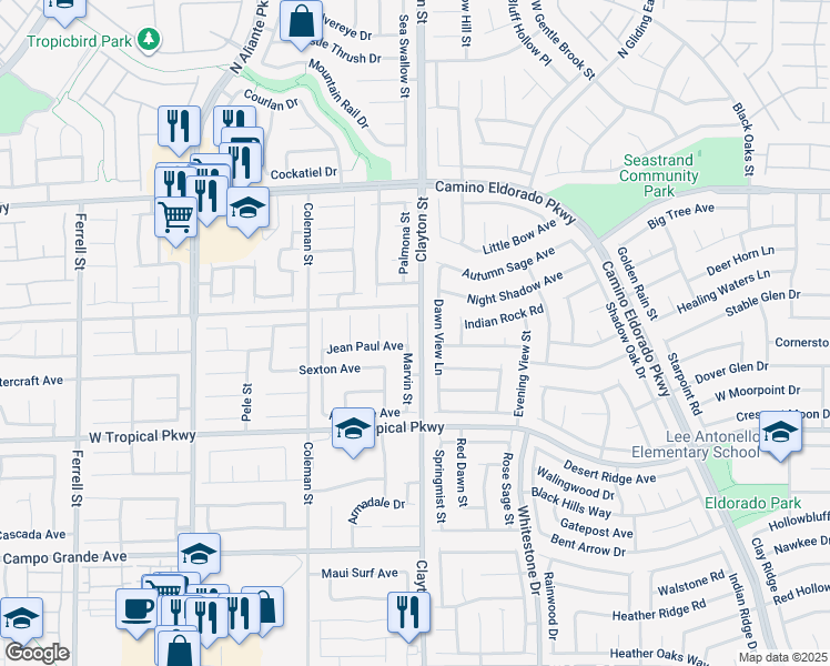 map of restaurants, bars, coffee shops, grocery stores, and more near 6130 Marvin Street in North Las Vegas