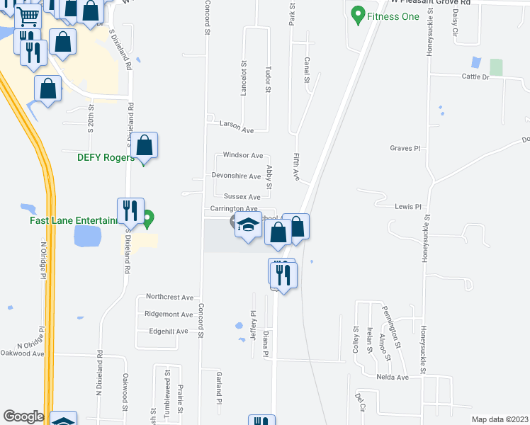 map of restaurants, bars, coffee shops, grocery stores, and more near 103 Carrington Avenue in Lowell