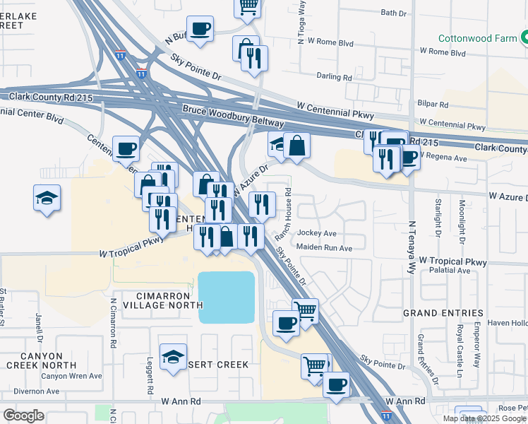 map of restaurants, bars, coffee shops, grocery stores, and more near 7582 Glowing Ember Court in Las Vegas