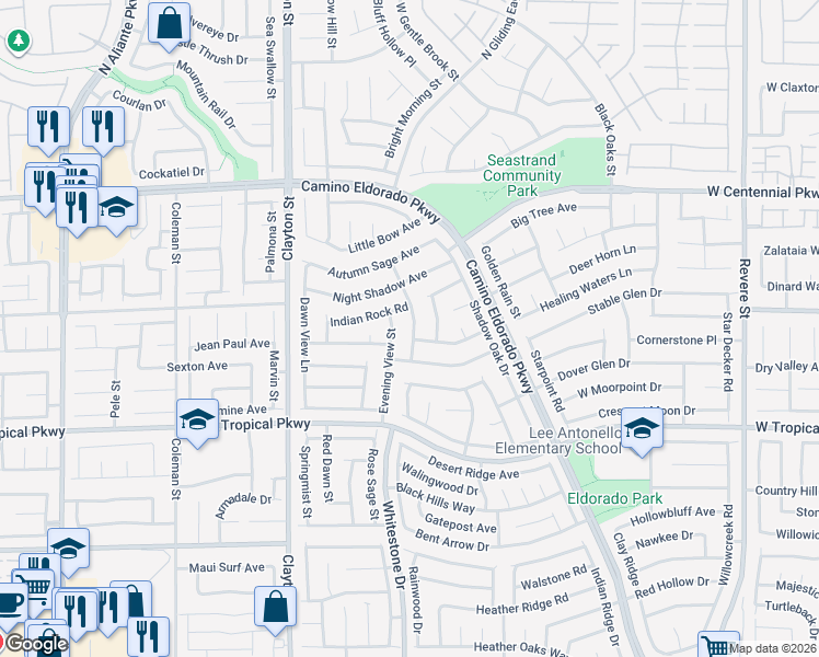 map of restaurants, bars, coffee shops, grocery stores, and more near 1744 Indian Rock Road in North Las Vegas