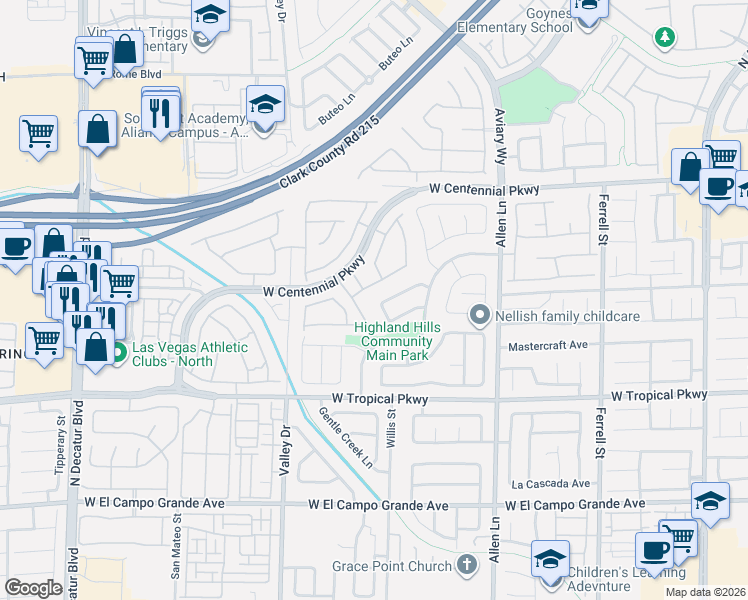 map of restaurants, bars, coffee shops, grocery stores, and more near 6209 Cassowary Street in North Las Vegas