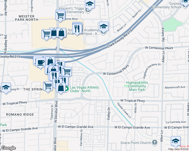 map of restaurants, bars, coffee shops, grocery stores, and more near 4369 Shady River Avenue in North Las Vegas