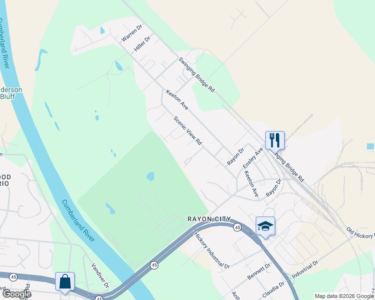 map of restaurants, bars, coffee shops, grocery stores, and more near 114 Scenic View Road in Nashville