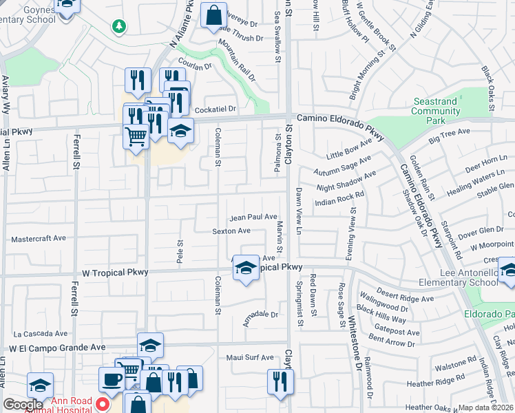 map of restaurants, bars, coffee shops, grocery stores, and more near 6129 Bedrock Court in North Las Vegas