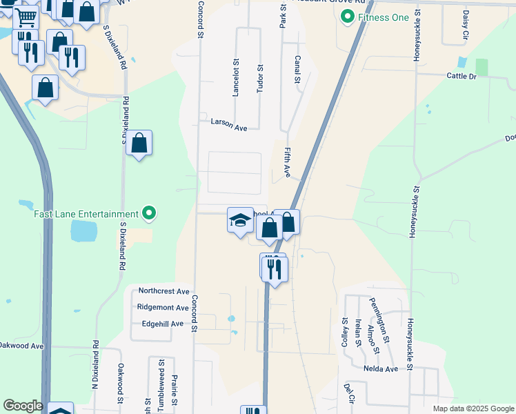map of restaurants, bars, coffee shops, grocery stores, and more near 109 Carrington Avenue in Lowell