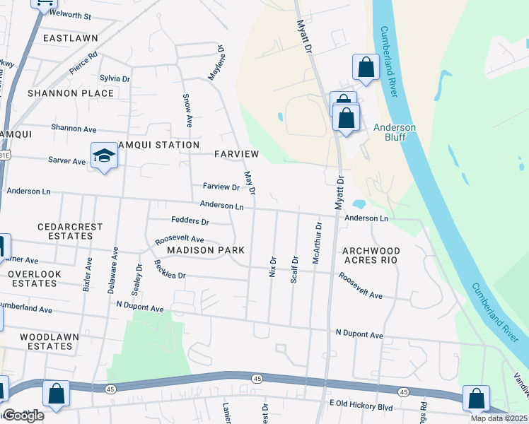 map of restaurants, bars, coffee shops, grocery stores, and more near 705 Anderson Lane in Nashville